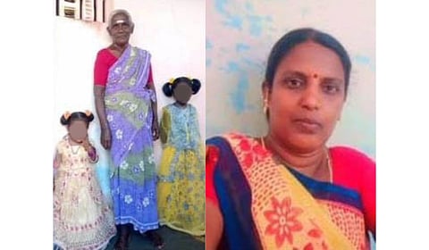 Kaleeswari (right), mother Chellammal, and her two granddaughters Lathikasri and Deepthi.