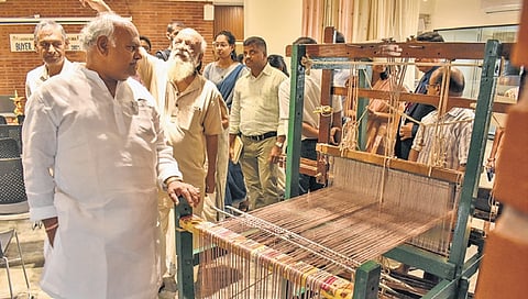 Handloom and Textiles Minister Shivanand Patil inaugurates the buyer-seller meet at Cobalt Building on Church Street on Friday.