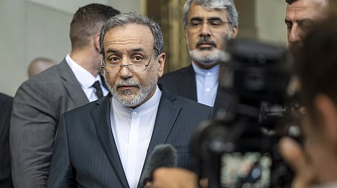 Iranian Foreign Minister Abbas Araghchi, speaks to the media after an Iran-EU nuclear meeting, in Geneva, Switzerland, Friday, June 20, 2025. 