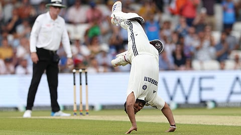 India's Rishabh Pant celebrates reaching his century on day two of the first cricket test match between England and India at Headingley cricket ground in Leeds, northern England on June 21, 2025. 