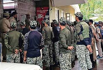 Police and forest department officials ahead 
of the combing operation