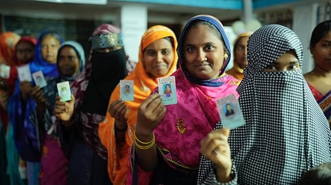 Enthusiastic Electors in queue at the Polling stations of 80 -Kaliganj AC under Nadia district West Bengal.
