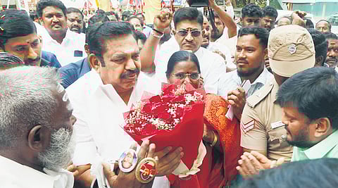 AIADMK general secretary Edappadi K Palaniswami arriving at the party headquarters to hold talks with functionaries on Tuesday 