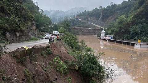 Some structures nearby have been submerged by the unexpected accumulation.