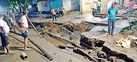 The 20-ft stretch of road in CDA area that caved in after Heavy rain.