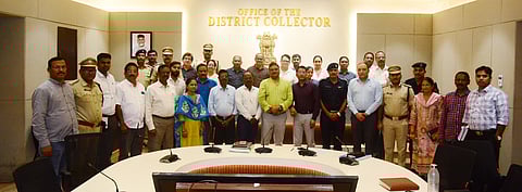 National Disaster Management Authority officials, along with district officials, in a meeting in Visakhapatnam.