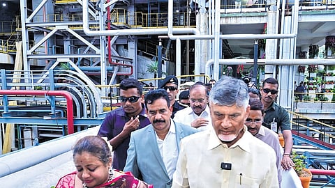 Chief Minister Nara Chandrababu Naidu visits Jindal waste-to-energy plant at Kondaveedu village in Palnadu district on Friday 