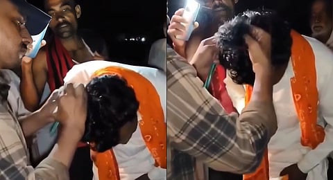 The viral video showing the upper caste men tonsuring the religious preacher in UP's Etawah.