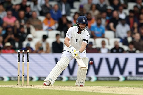 England's opener Ben Duckett plays a lap shot in the first Test against India at Leeds, Headingley