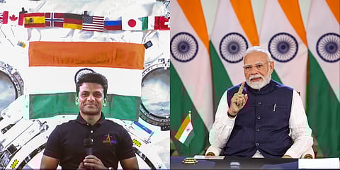 Shubhanshu Shukla in conversation with Prime Minister Narendra Modi. 