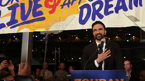 Democratic mayoral candidate Zohran Mamdani takes the stage at his primary election party, Wednesday, June 25, 2025, in New York.