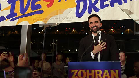Democratic mayoral candidate Zohran Mamdani takes the stage at his primary election party, Wednesday, June 25, 2025, in New York.