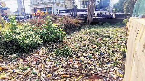 Waste accumulated in the Thevara-Perandoor canal at Kaloor 