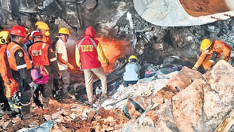 HYDRAA DRF teams rescue trapped workers at the blast site