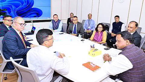 Chief Minister Mohan Charan Majhi with bank representatives.