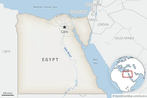 This is a locator map for Egypt with its capital, Cairo.