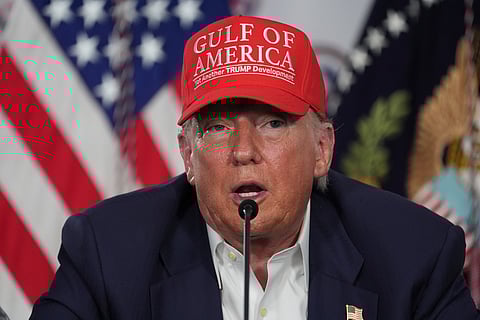 President Donald Trump attends a meeting with Israel's Prime Minister Benjamin Netanyahu in the Blue Room of the White House, Monday, July 7, 2025, in Washington.