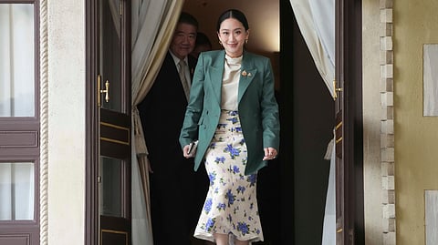 Thailand's Prime Minister Paetongtarn Shinawatra arrives at the Government House in Bangkok, Thailand, Tuesday, July 1, 2025. 