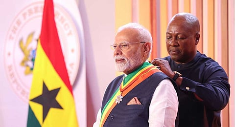 Prime Minister Narendra Modi received the award from the Ghanaian President John Dramani Mahama.