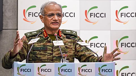 : Deputy Chief of Army Staff Lt General Rahul R. Singh speaks during a conference-cum-exhibition on 'New Age Military Technologies: Industry Capabilities & Way Forward' organised by FICCI, in New Delhi, Friday, July 4, 2025.