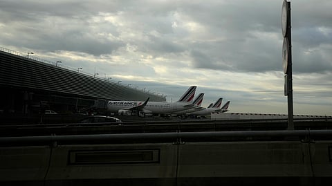 -Air France planes sit on the tarmac at Roissy Charles de Gaulle airport.
