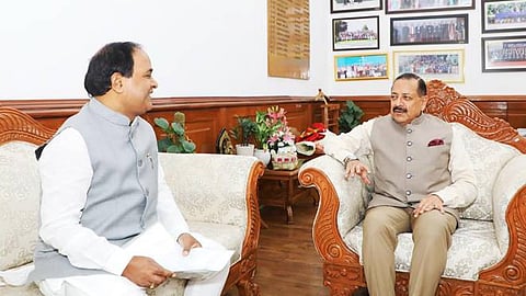 Science and Technology Minister Krushna Patra with Union Science and Technology Minister Jitendra Singh in New Delhi
