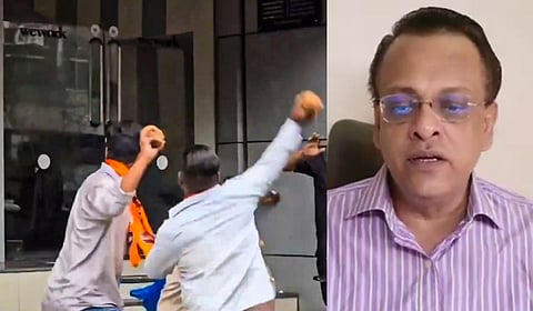 Entrepreneur Sushil Kedia's Mumbai office vandalised by MNS workers over Kedia's earlier post "won't learn Marathi" (L); Sushil Kedia apologising in a video posted on X.