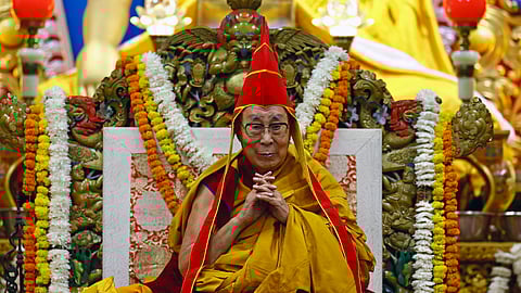 Tibetan spiritual leader the Dalai Lama attends a long-life prayer offering ceremony at the Main Tibetan Temple in McLeod Ganj, near Dharamsala on July 5, 2025.