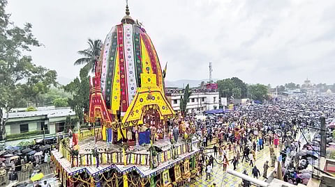Devotees take part in the Bahuda Yatra in Keonjhar