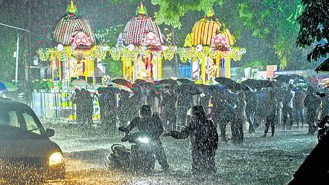 The heavily waterlogged road near Iskcon temple on Sunday
