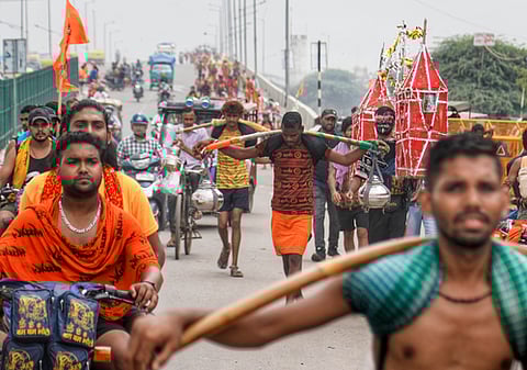 The Kanwar Yatra, which takes place during the Hindu month of Shravan, sees lakhs of devotees carrying holy water from the Ganga to perform ‘jalabhishek’ on Shivlings. 