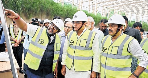 PWD Minister Parvesh Verma during a visit at the construction site.