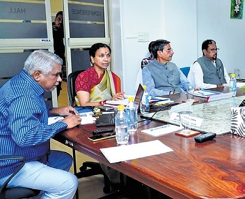 Puducherry Lt Governor K Kailashnathan and Tamil Nadu Governor RN Ravi attended the 69th general body meeting of Aurovile Foundation on Tuesday 