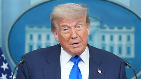 US President Donald Trump speaks to the media, Friday, June 27, 2025, in the briefing room of the White House in Washington.