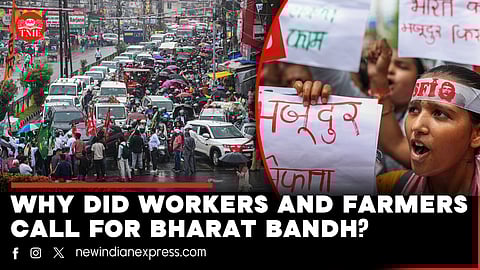 Protesting workers in Nasik, Maharashtra, on July 9, 2025.