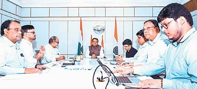CM Mohan Charan Majhi reviews activities of OMC at the Lok Seva Bhawan on Wednesday