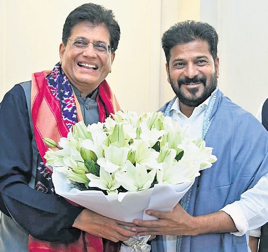 Chief Minister A Revanth Reddy with Union Commerce and Industry Minister Piyush Goyal