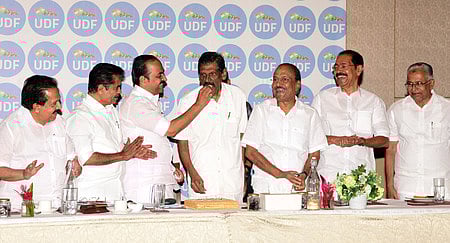 While the Congress acknowledges the second largest ally League’s electoral strength and seeks to recalibrate its own seat tally, a key point of discussion is the distribution of seats currently held by smaller allies. (Pic: Kerala UDF leaders at a function)