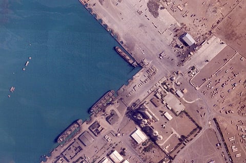 Damage is seen after Israeli airstrikes targeted the port in Hodeida, Yemen, Tuesday, July 8, 2025. 