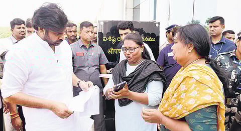 G Surya Kumari submitted a representation to Dy CM Pawan Kalyan, seeking Centre’s intervention to rescue her two sons held hostage by traffickers.