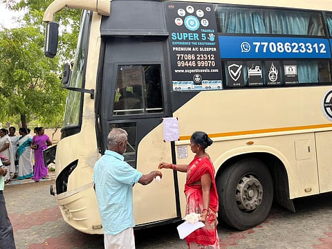 Videos and photographs of officials sealing the door of the private bus with blank paper in Madurai went viral on social media.