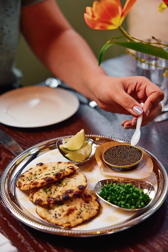 caviar with paneer kulchas