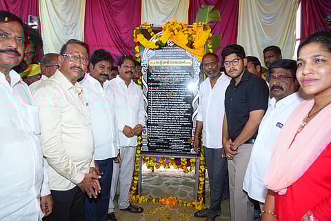 Energy Minister Gottipati Ravi Kumar at the foundation stone for a Rs 3.86 crore 33/11 KV power sub-station at IT Varam village of Prakasam district. 