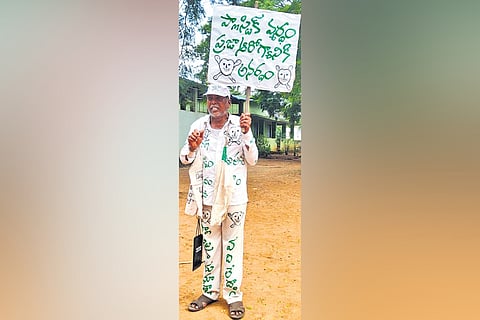 After a fall caused by a discarded plastic bottle, 51-year-old school assistant Tipparthi Siva launched a grassroots anti-plastic campaign in Julurpad mandal, inspiring local residents and businesses to reduce plastic use.