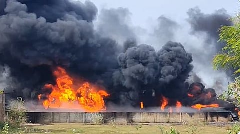 A fuel-laden railway tanker caught fire near Tiruvallur.Thick black smoke and intense flames engulfed the area, disrupting train services.