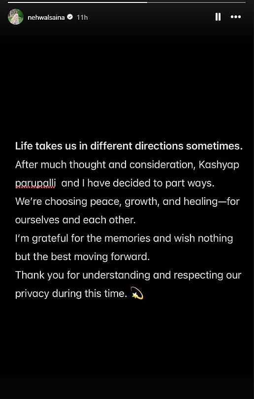 Saina Nehwal's Instagram story.