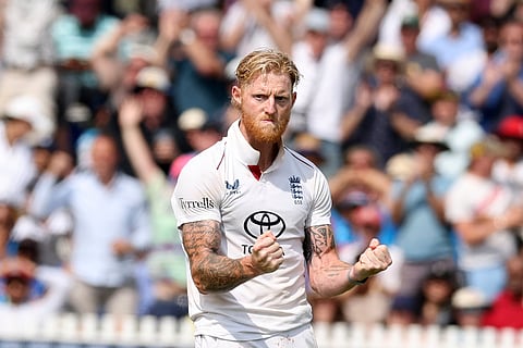 England's captain Ben Stokes celebrates the dismissal of India's Jasprit Bumrah on Monday