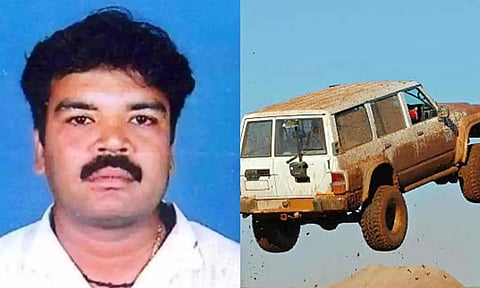 Mohanraj (left) and the car which was involved in the crash during the shoot.