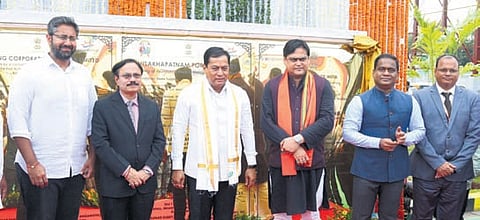 Minister of Ports, Shipping, and Waterways Sarbananda Sonowal laid foundation stone for various infrastructure works under the Ministry of Portsz Shipping, and Waterways in Visakhapatnam on Monday. 