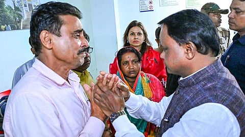 Chief Minister of Odisha Mohan Charan Majhi meets the parents and family members of the Fakir Mohan University student.